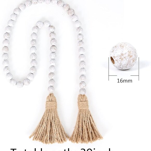 Wood Bead Garland Farmhouse Beads with Tassels,Farmhouse Tassel Garland Country - Picture 6 of 6